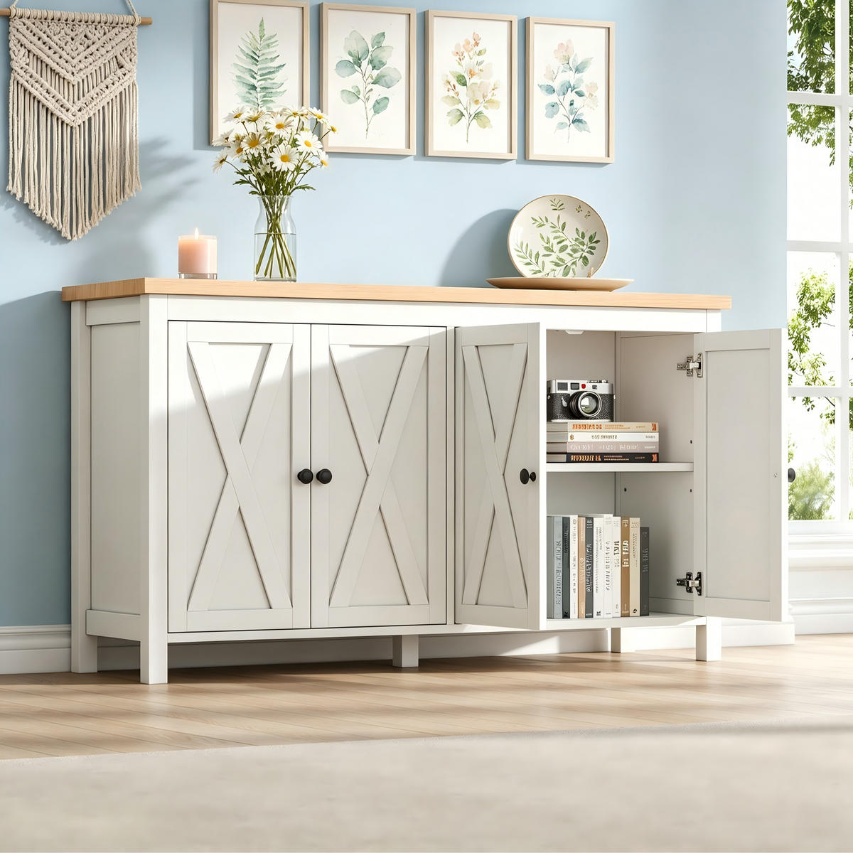 SIDEBOARD Weiß MDF 4 Türen 2 Fächer 140cm Modern Schrank - Weiß, Holzwerkstoff (140/78/40cm) - FLIEKS