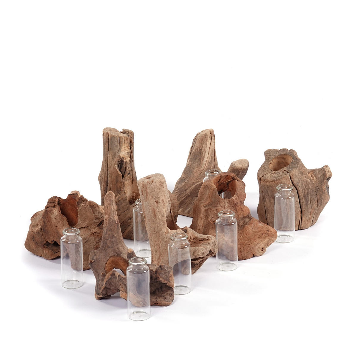 VASE Yuma 13x11 cm, Wurzelholz, mit Reagenzglas-Einsatz naturfarben - Naturfarben, Holz (13cm) - CREEDWOOD