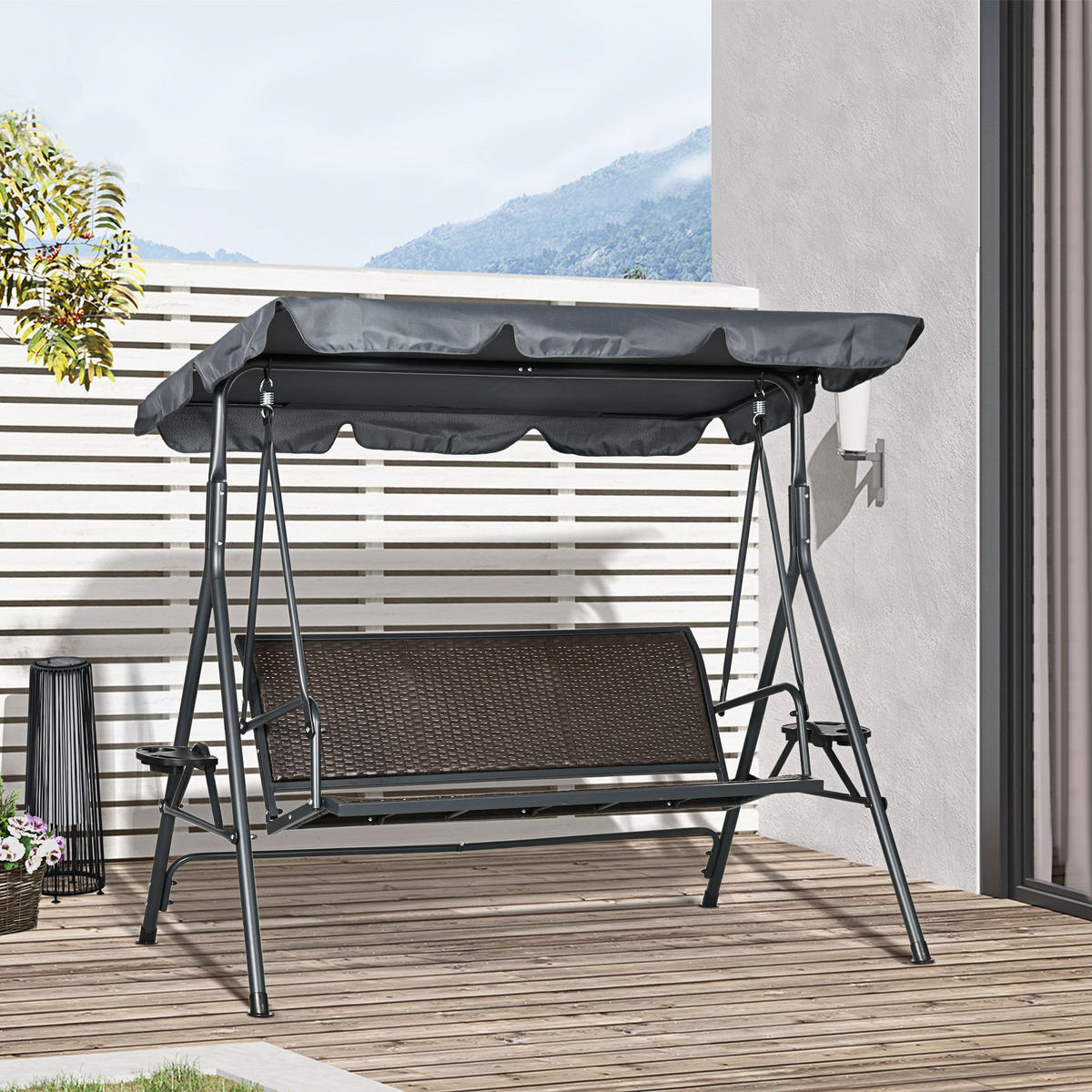 GARTENSCHAUKEL mit Rattan- und Stahlrahmen, ohne - Grau, Metall (53/14/135cm) - Vallsero