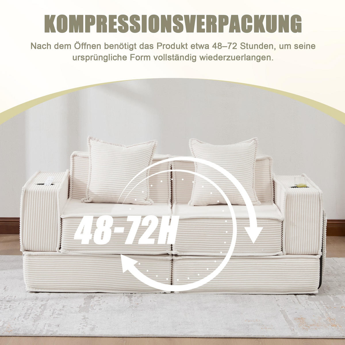 SCHLAFSOFA Zweisitzer mit Schlaffunktion,ausziehbar,Modulares Design,Cord,Beige - Beige, Textil (162/42/54cm) - LVHOM
