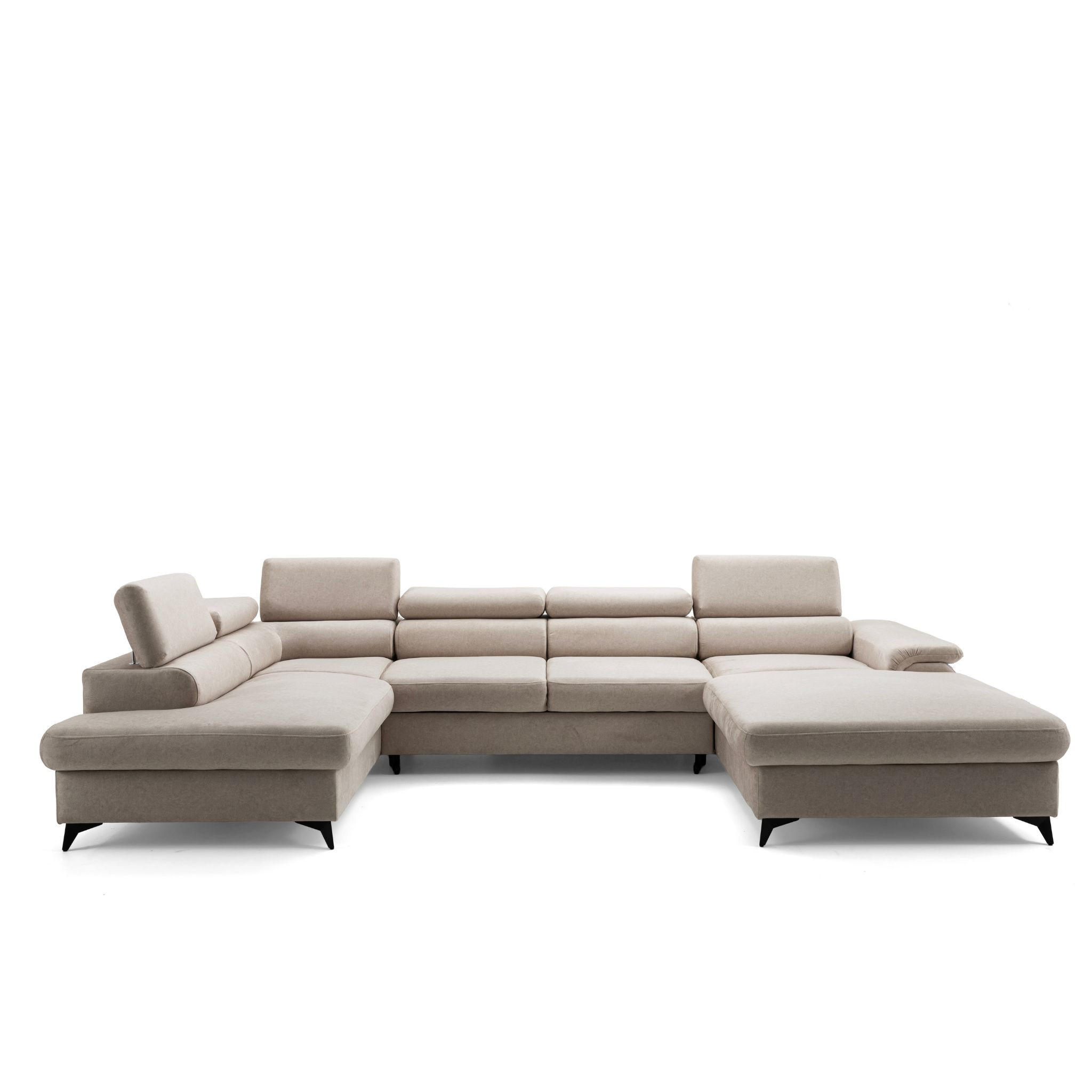 ECKSOFA U-Form PLAZA U Links mit Schlaffunktion 125x256 Velours Dunkelbeige - Beige/Creme, Holz/Kunststoff (210/95/350cm) - Muffo