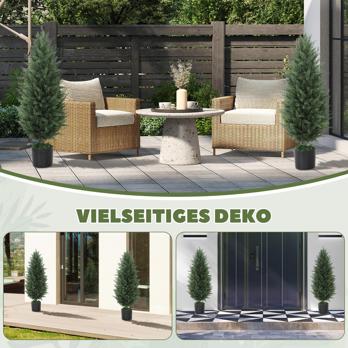KUNSTPFLANZE DE-08579 2er-Set mit Zementtopf, 90 cm Grün - Grün, Kunststoff (90cm) - ComfortXL
