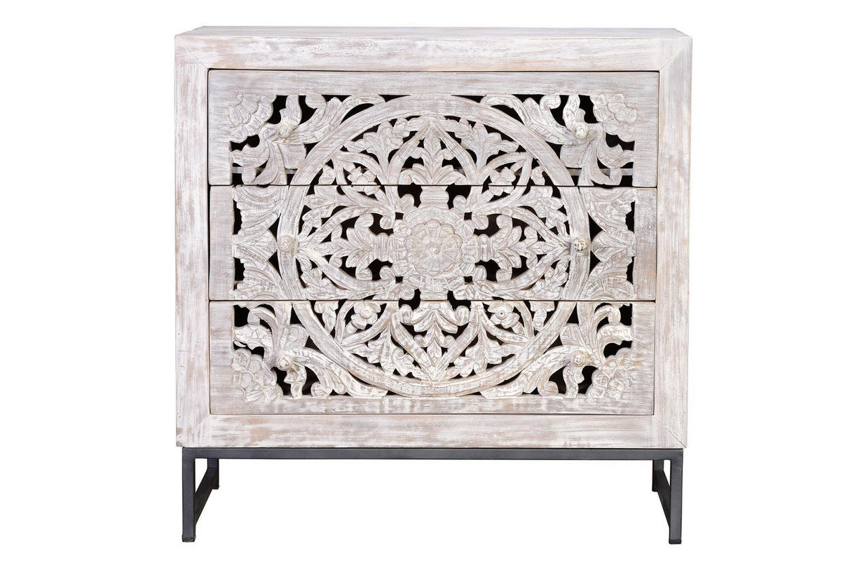 SIDEBOARD aus Mangoholz und gealterte weiße Metallbeine - Perlmutt, Holz (35/81/80cm) - Giner y Colomer