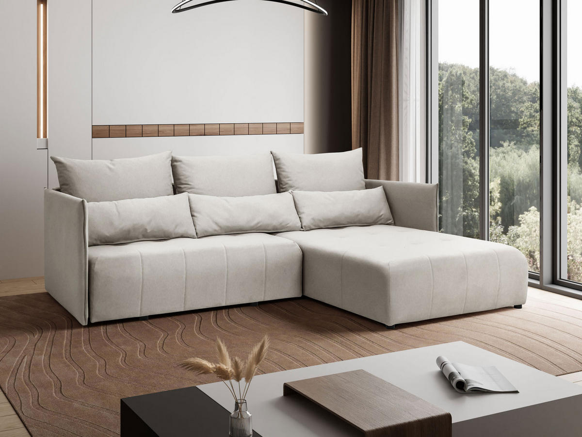 ECKSOFA L Form Hanna 246 x 188 cm mit Schlaffunktion und Bettkasten, 4 Sitzer, Bettzeugablage, Sofa, Eckcouch, beige, rechts - Beige, Kunststoff (188/246cm) - Margaret Hadas24
