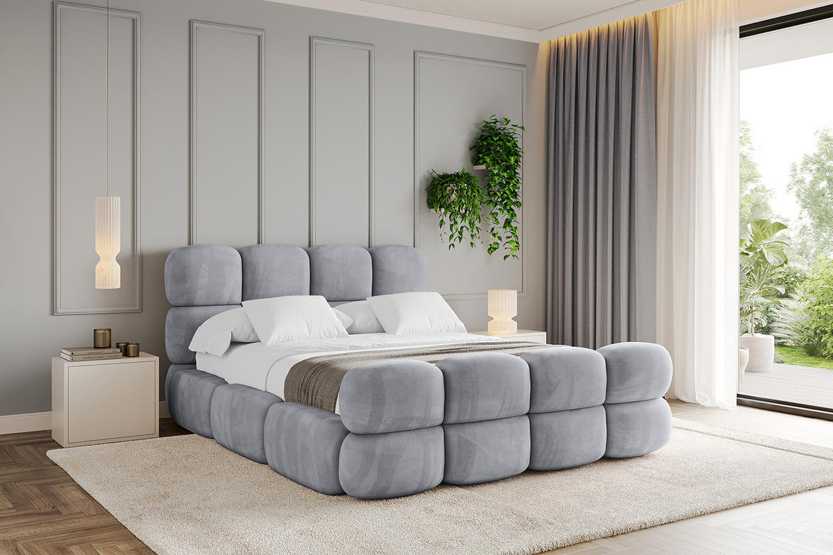 POLSTERBETT mit Bettkasten, Fußteil und Lattenrost, Bett mit Matratze H3/H4 - NOMA-Z 200x200 Hellgrau - Hellgrau, Holzwerkstoff/Textil (200/200cm) - ALTDECOR