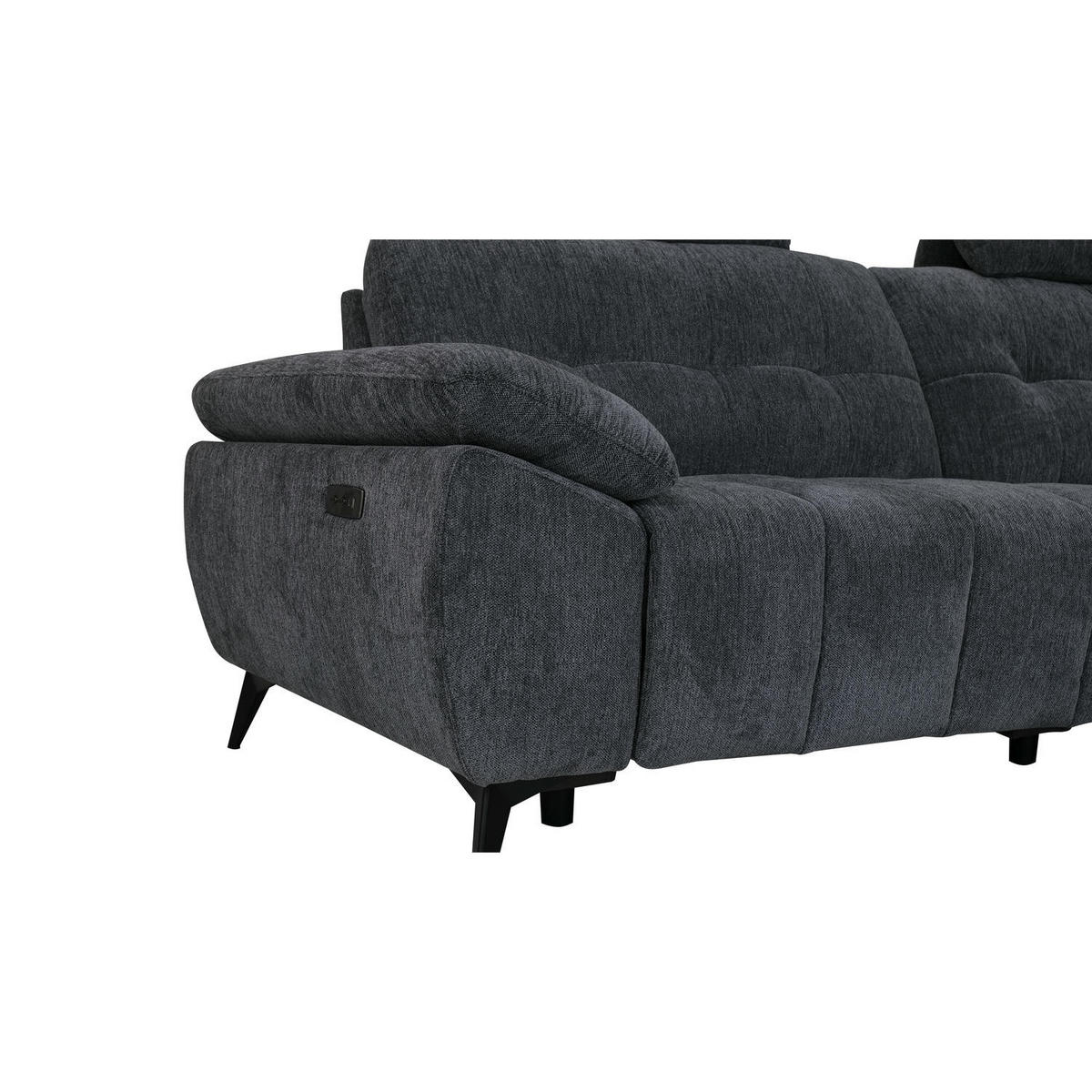 ECKSOFA Webstoff Grau - Schwarz/Grau, Textil/Metall (268/156cm) - Furnhouse