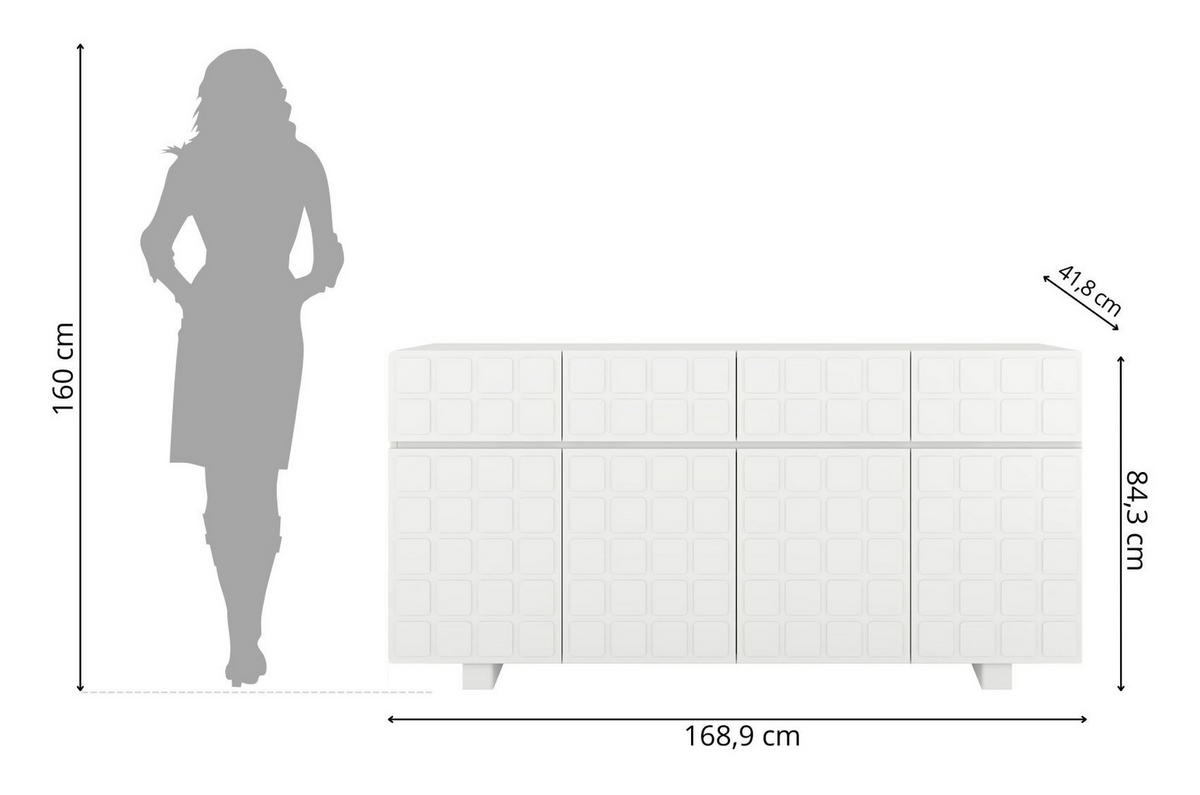 SIDEBOARD Cubo Long, Geometrische 3D Fronten, 169 cm, Weiß - Weiß, Holz/Holzwerkstoff (168.9/83.8/41.8cm) - Skandica