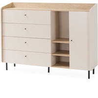 KOMMODE Alex mit 1 Tür und 4 Schubladen, Beige Sand - Beige/Schwarz, Holzwerkstoff (155/115/42cm) - Beautysofa