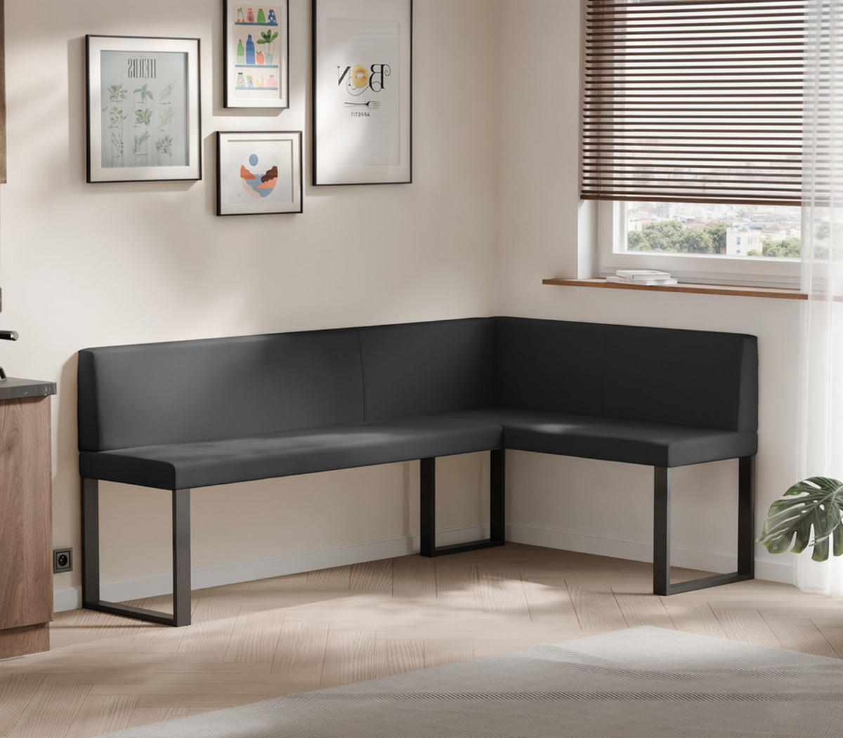 ECKBANK rechts SANA U Kunstleder glatt, 128/168 cm Schwarz - Schwarz, Kunststoff/Textil (128/168cm) - Idohome