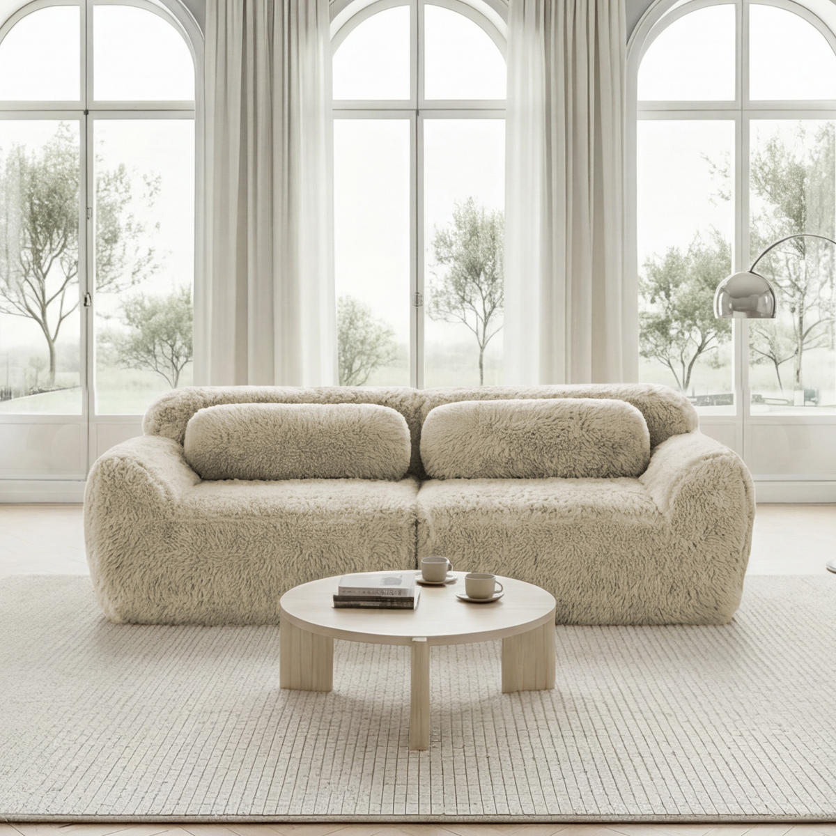 2-SITZER Sofa aus Plüsch mit modularem Design, beige - Beige, Textil (104/73/204cm)