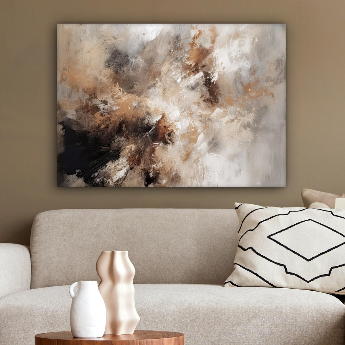 LEINWANDBILD - Farbe - Abstrakt - Beige - Kunst - 80x60 - Malerei - Greige, Textil (80/60cm) - MuchoWow