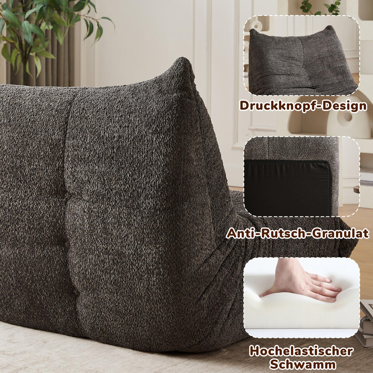 SITZSACK 2-Sitzer Ergonomischer aus Chenille & Memory-Schaum, Montagefrei - Grau, Textil (127/83/99cm) - Urban Meuble