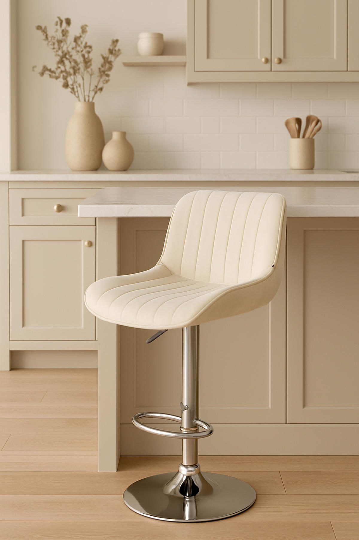 BARHOCKER Lento Gestell Metall in Chromoptik Samt Creme - Chromfarben/Naturfarben, Textil/Metall (50/108/50cm) - TPFLiving