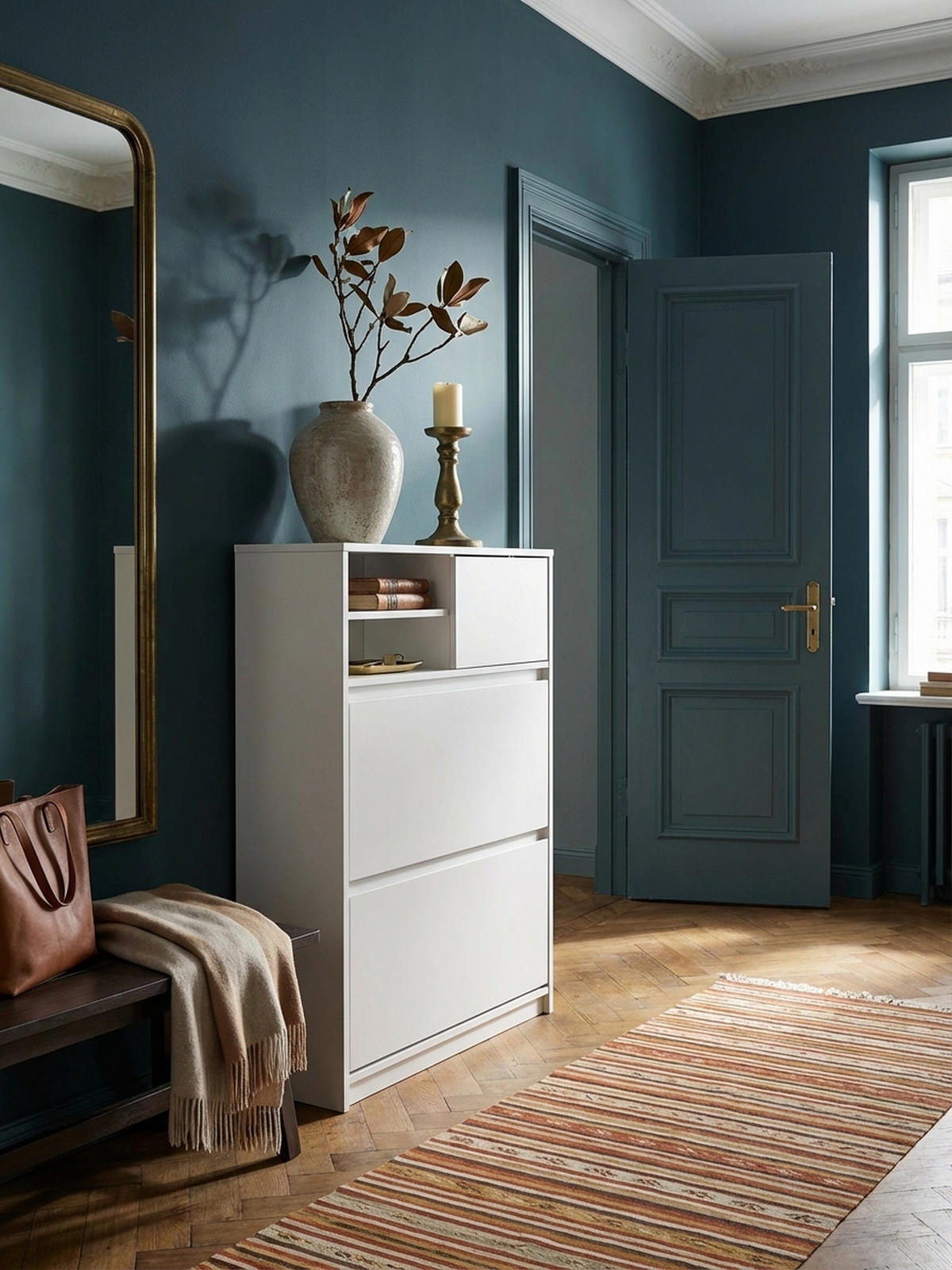 SCHUHSCHRANK – Weiß, 71x110x24 cm, Schuhkipper geschlossen, mit Ablage - Weiß, Metall (71/110/24cm) - KADIMA DESIGN