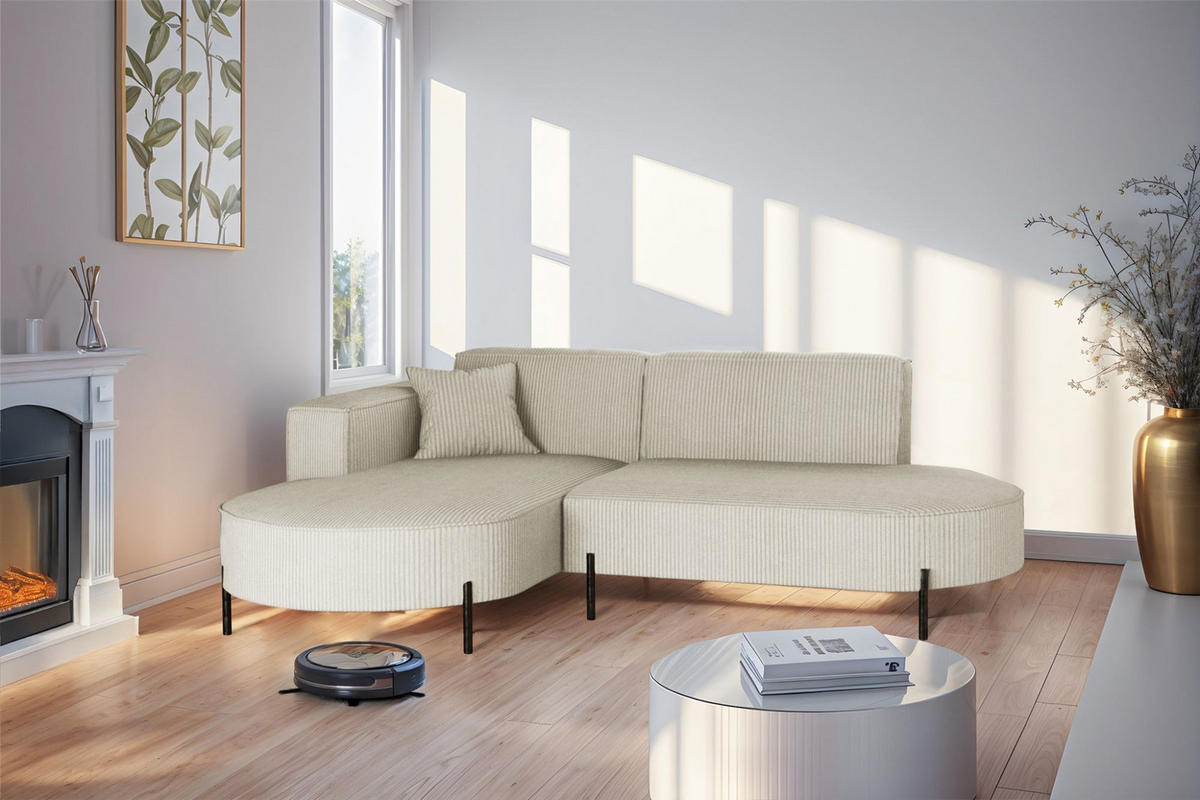 ECKSOFA Valencia Xs - Beige, Holzwerkstoff/Textil (236/165cm) - Fun Möbel