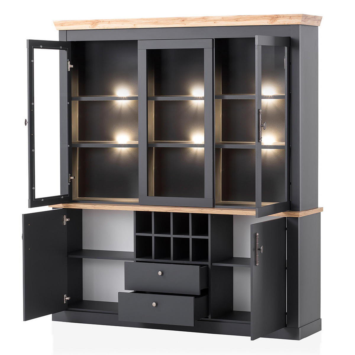 BUFFET Cesena-61 - Anthrazit, Holzwerkstoff (184/205/44cm) - Lomado