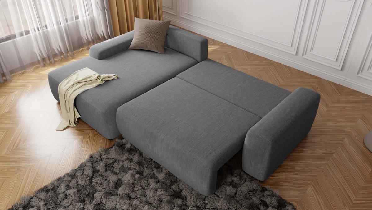 ECKSOFA Lopez Grau Samt-Stoff - Schwarz/Grau, Holz/Kunststoff (264/162cm) - S-Style Möbel