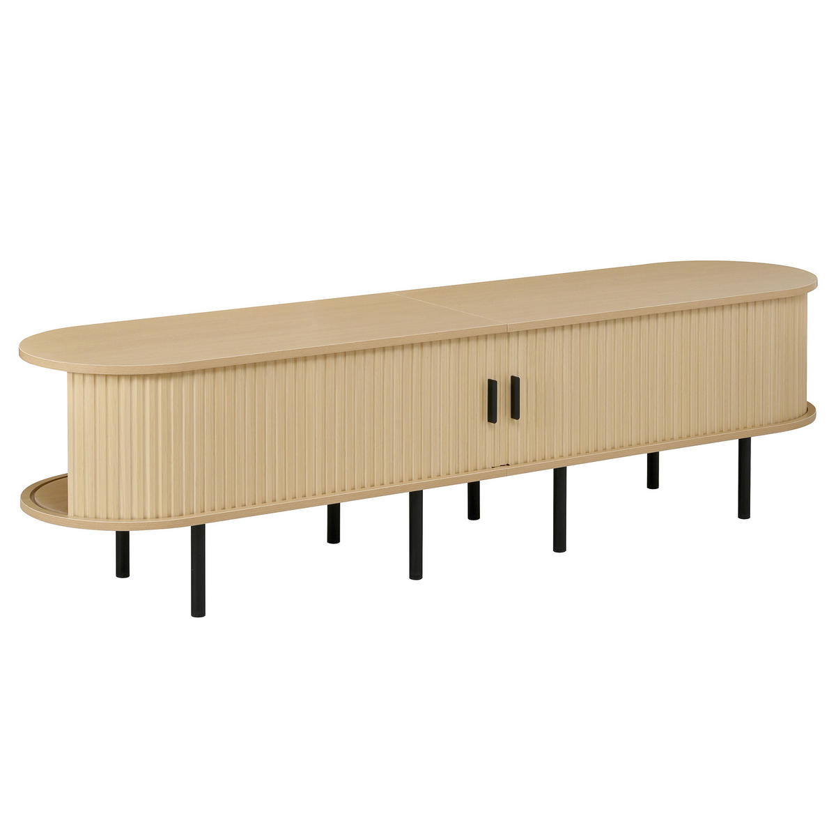 LOWBOARD mit Schiebetüren, 2 offenen Fächern, MDF & Metallfüßen - Naturfarben, Holzwerkstoff/Metall (170/46/40cm) - EVRYAE