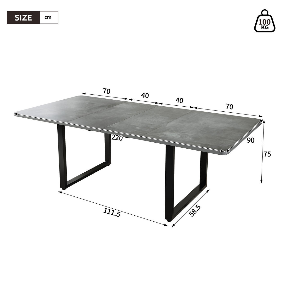ESSTISCH 140/180/220 x 80 cm in Grau aus MDF, ausziehbar für 6-10 Personen - Grau, Holzwerkstoff (220/90/75cm) - Flora Grace