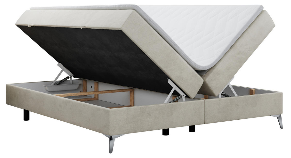 BOXBETT LESS 200/200 Beige Velvet - H3 - Beige, Holz/Textil (200/200cm) - MKS