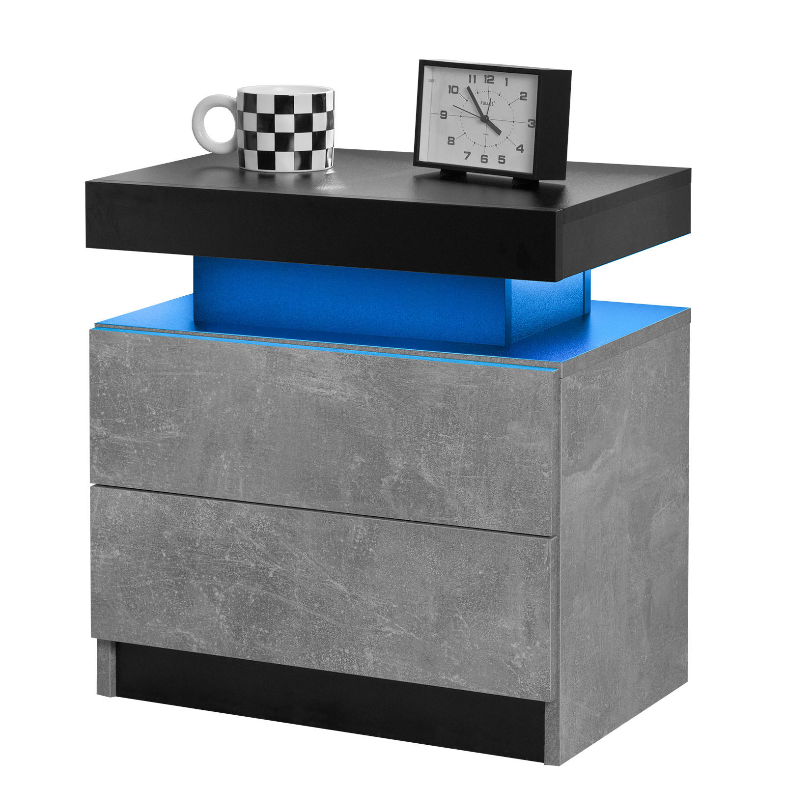NACHTTISCH 50/53/36 cm grau aus Holzwerkstoff mit LED-Beleuchtung und 2 Schubladen - Grau, Holzwerkstoff (53/36/50cm) - OKWISH