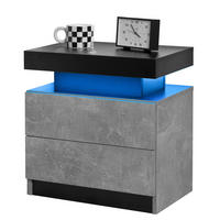 NACHTTISCH 50/53/36 cm grau aus Holzwerkstoff mit LED-Beleuchtung und 2 Schubladen - Grau, Holzwerkstoff (53/36/50cm) - OKWISH