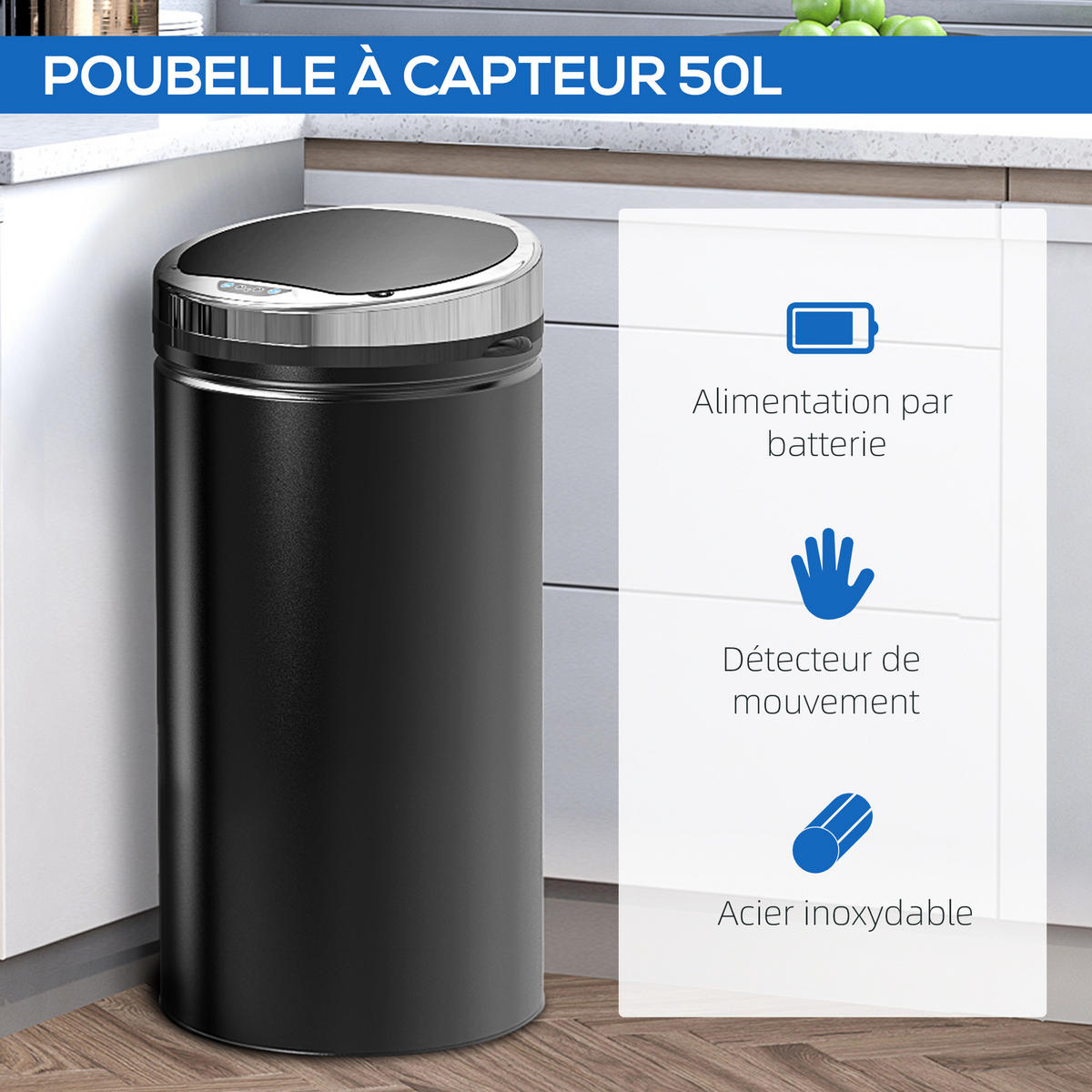 MÜLLEIMER DE-17648 Automatisch mit Sensor & 42L Schwarz - Schwarz, Metall (30.5/68/30.5cm) - ComfortXL
