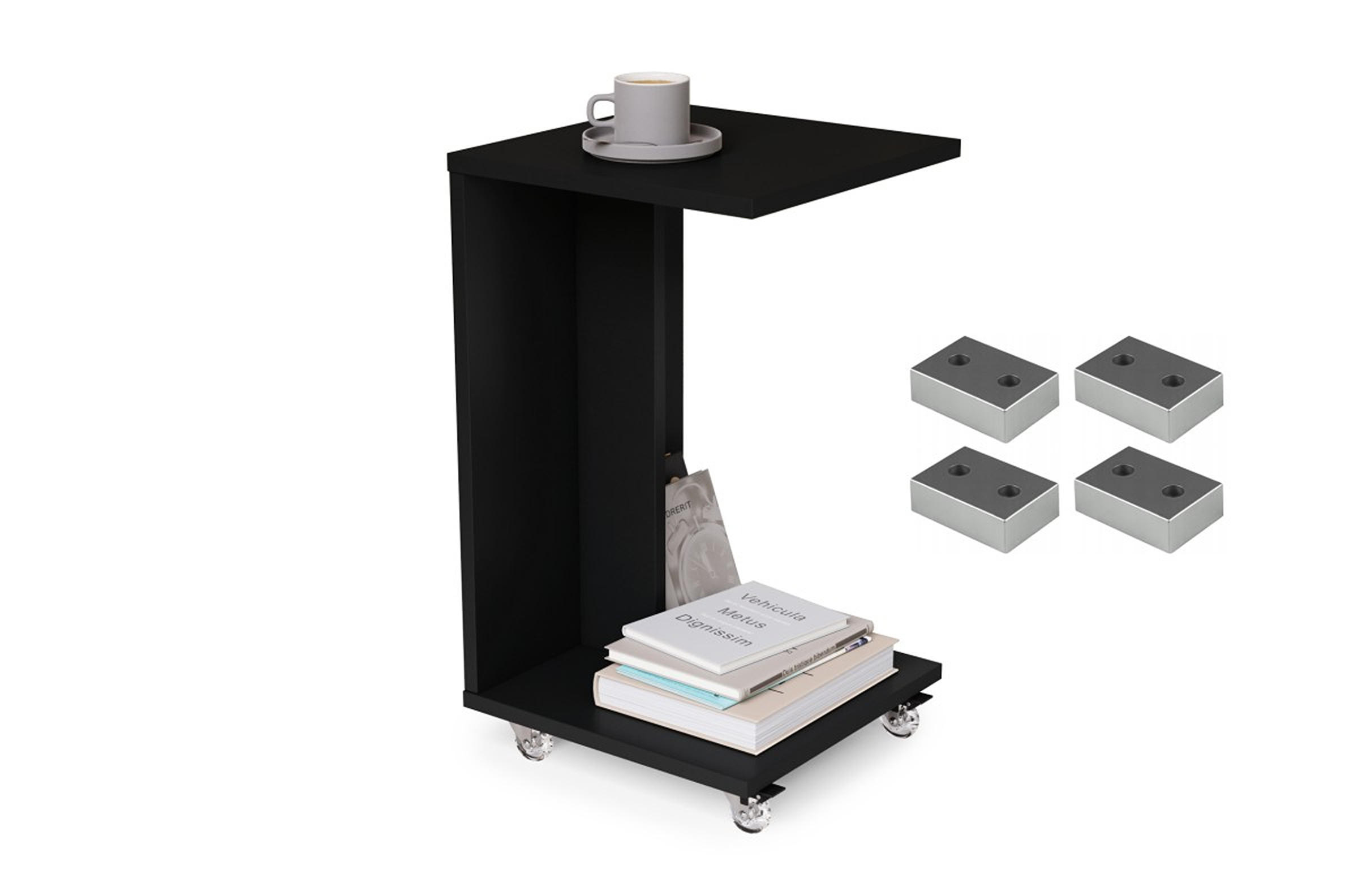 BEISTELLTISCH Rechteckig Schwarz matt mit Ablage und Rollen - Schwarz, Holzwerkstoff (40/40/66cm) - designimpex