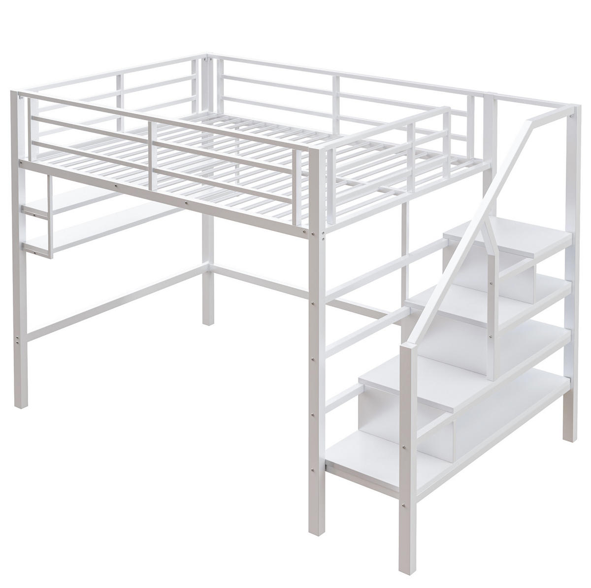 HOCHBETT 140/200 cm aus Metall mit Stauraumleiter, Regalfächern und Freiraum unter dem Bett, Weiß - Weiß, Metall (140/200cm) - Redom