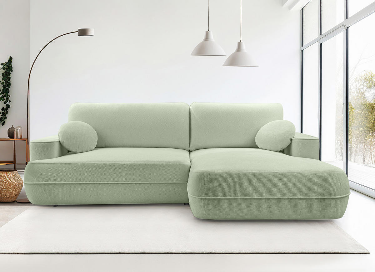 ECKCOUCH L Form Peoni Salbeigrün 267/168/87 cm mit Schlaffunktion R - Pastellgrün/Schwarz, Kunststoff/Textil (267/168cm) - AX Living