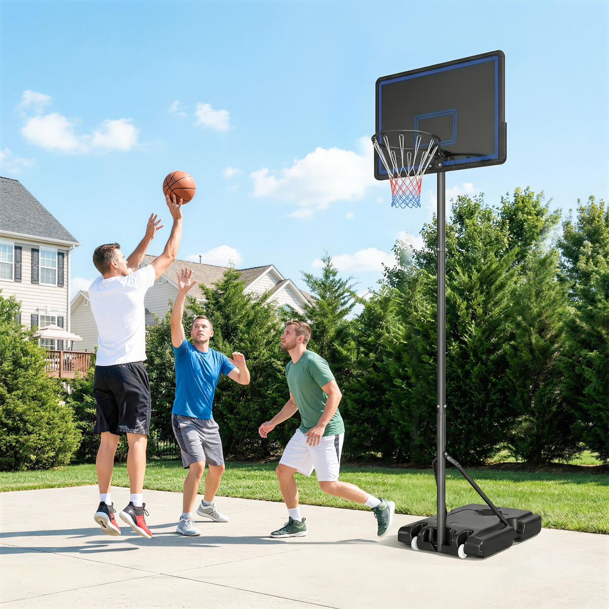 BASKETBALLKORB DE-18526 höhenverstellbar 1,35-3,05 m Blau - Schwarz, Metall (90/120cm) - ComfortXL