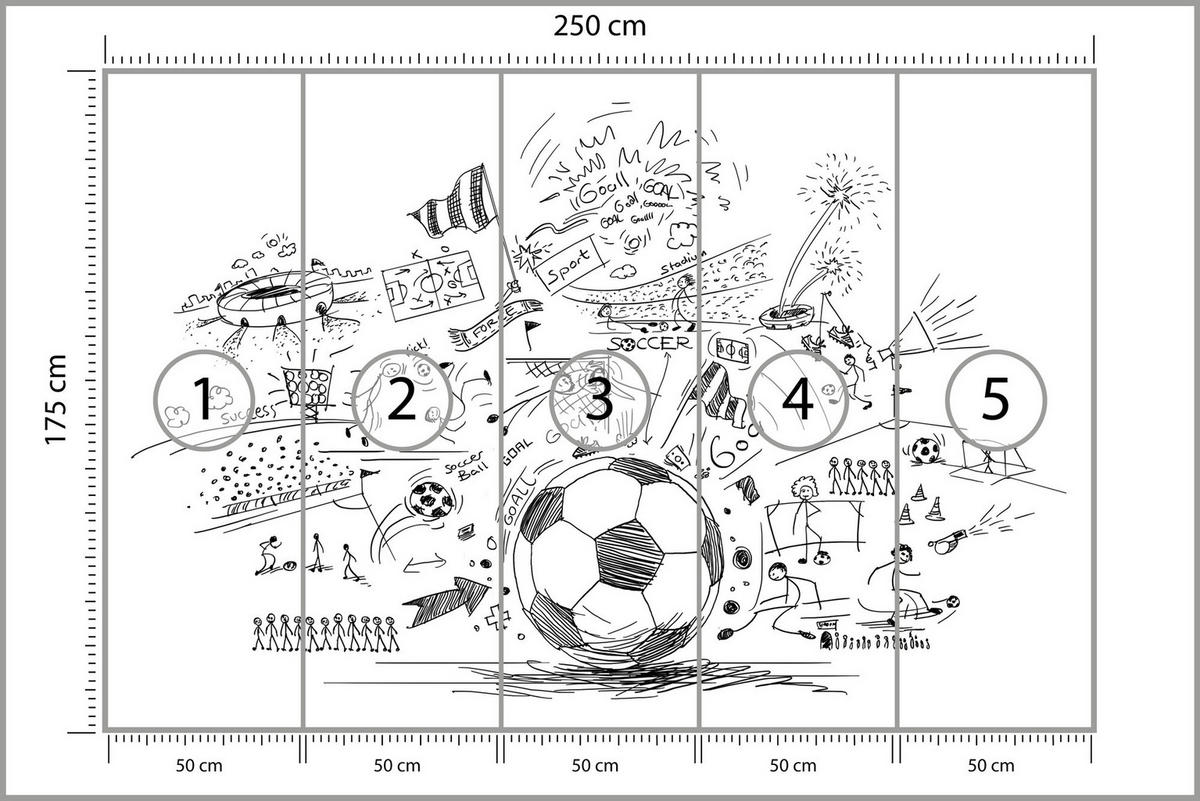 FOTOTAPETE für Kinderzimmer Fußball Skizzen Tor Stadion Sport 250x175 - Schwarz/Weiß, Papier (250/175cm) - Muralo