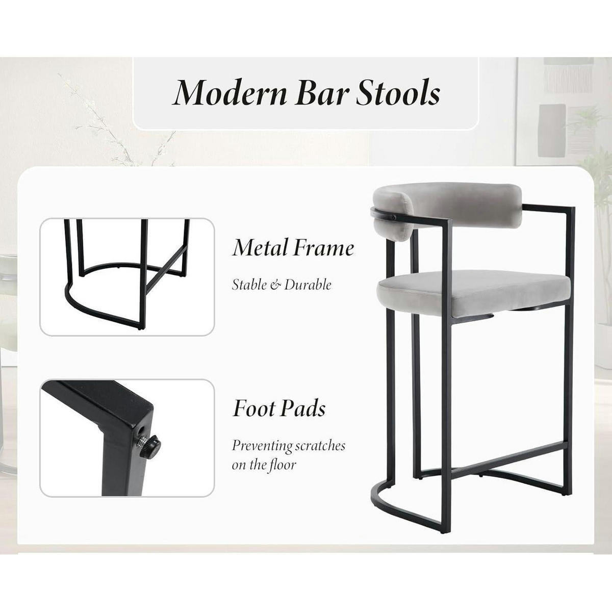 BARHOCKER 4er Set Samt Grau mit Metallgestell - Grau, Textil (52/91/49.5cm)