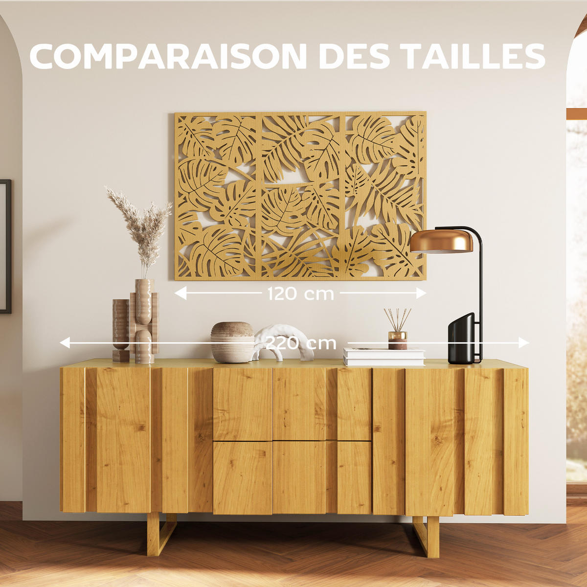 WANDDEKO 3er-Set DE-14365 3D Blätter tropisch Naturholz - Naturfarben, Holzwerkstoff (0.9/80/40cm) - ComfortXL