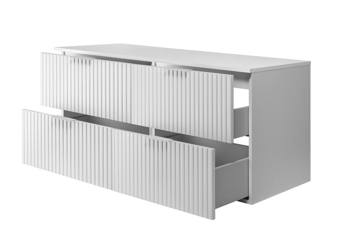 WASCHBECKUNTERSCHRANK, Mattweiß, 120 (2 x 60) x 57 x 46 cm, silberner Griff + Arbeitsplatte - Silberfarben/Weiß, Holzwerkstoff (120/57/46cm) - 3XE LIVING