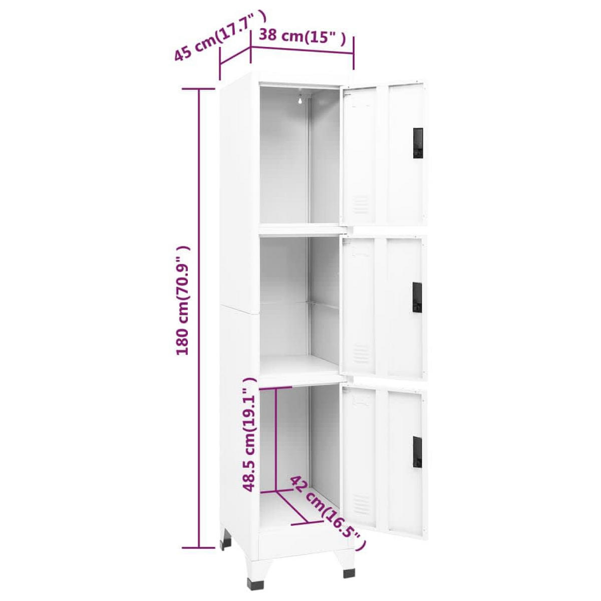 SCHLIESSFACHSCHRANK Weiss 38/45/180 Cm Stahl - Weiß, Metall (45/180/38cm) - vidaXL