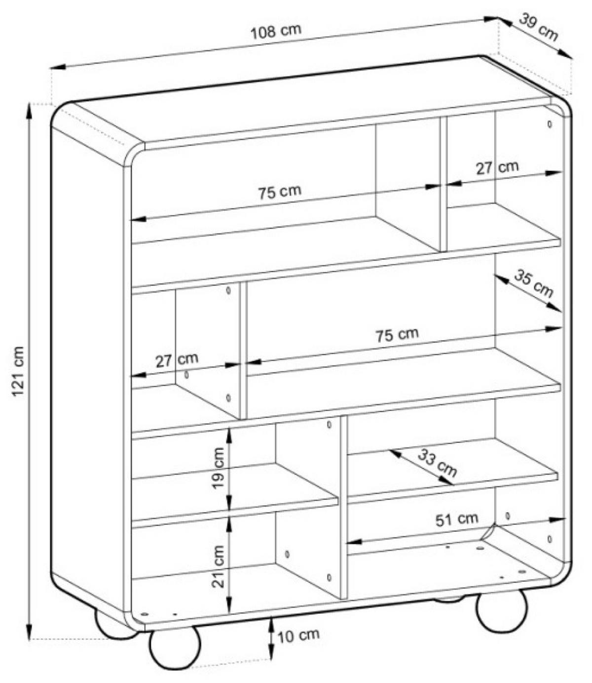 BÜCHERREGAL Kaschmir ALBI Teilweise Offen Auf Rundem Gestell - Ecru, Holzwerkstoff (108/121/39cm) - Sepro Meble