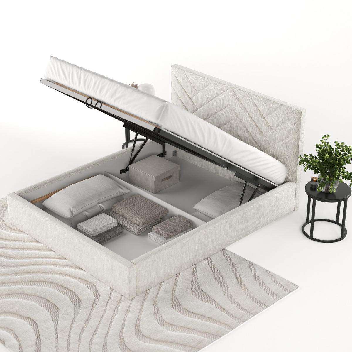 POLSTERBETT Arco 160/200 cm Beige im Inari Stoff - Beige/Schwarz, Holz/Holzwerkstoff (160/200cm) - AltaBeds