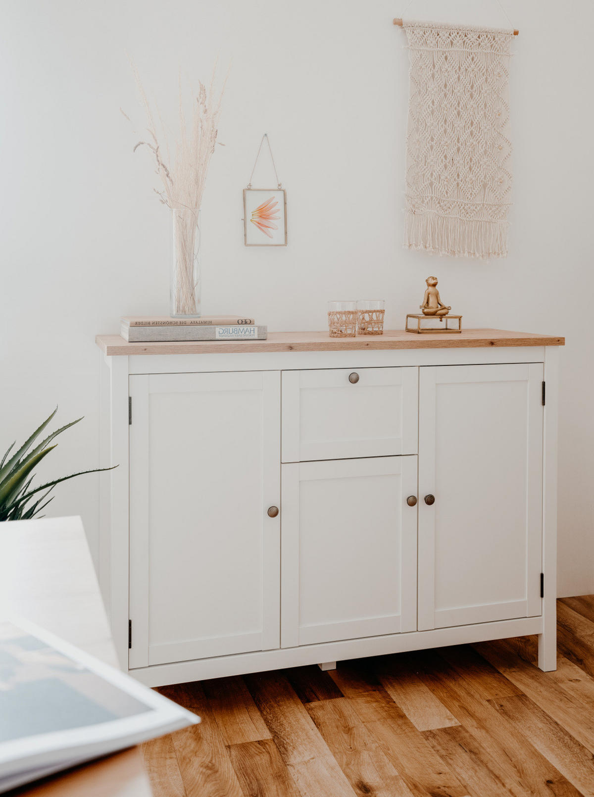 SIDEBOARD weiß, Eiche Artisan Landhaus, 120 x 90 cm, Kommode mit 8 Fächern - Silberfarben/Weiß, Holzwerkstoff/Kunststoff (120/90/40cm) - Furn.Design