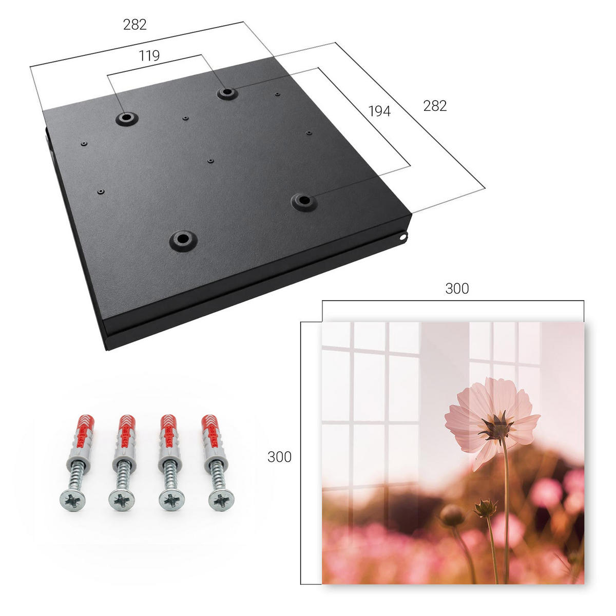 SCHLÜSSELBOX Schwarz 30x30 cm- Türöffnung nach rechts - Florale Eleganz - Pink, Metall (30/30/5cm) - TULUP