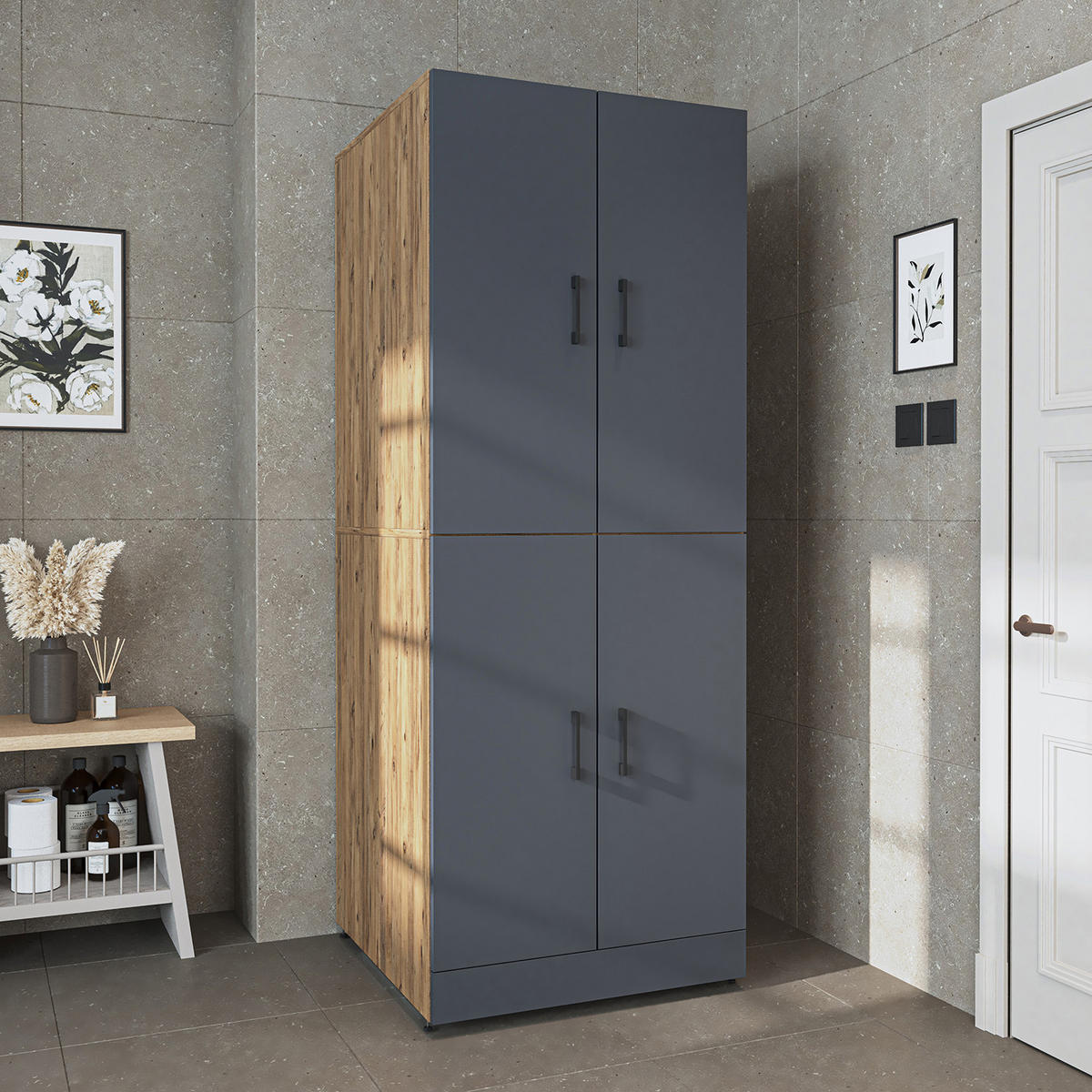 WASCHMASCHINENSCHRANK DORA-II 70cm Breit - Anthrazit, Holzwerkstoff (70/186/74cm)