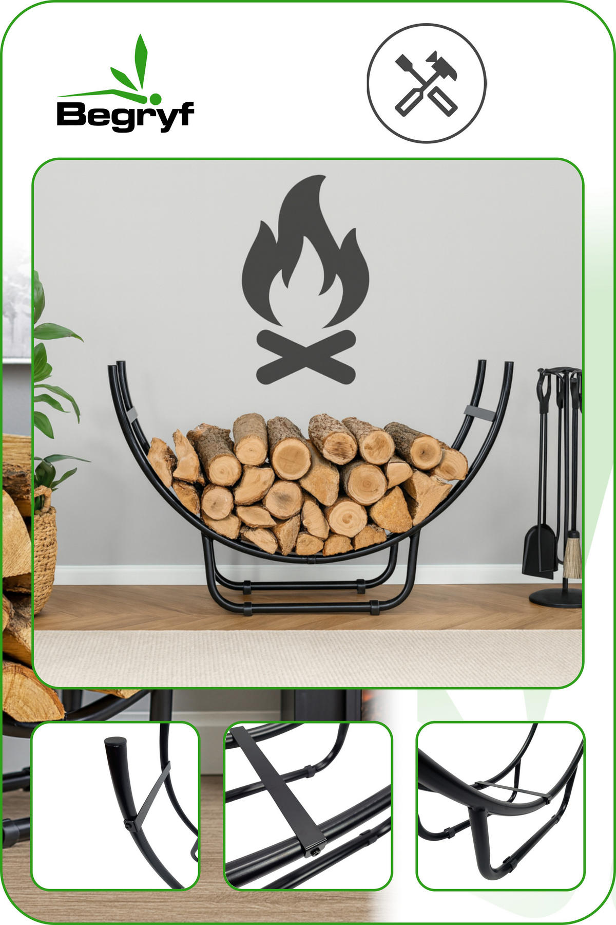 HOLZKORB Metall Schwarz 93×50×58 cm - Schwarz, Metall (93/58/26cm) - Begryf