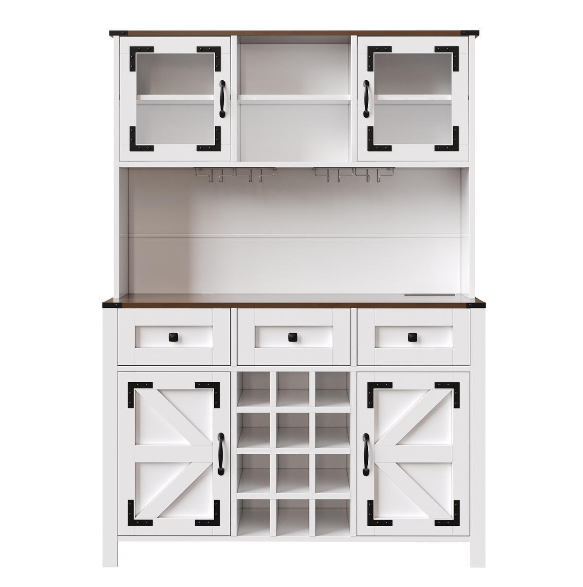 ANRICHTE Küchenschrank 120/40/170 cm aus MDF mit Glas und LED-Beleuchtung Weiß - Weiß, Holzwerkstoff (120/170/40cm) - Modenvie
