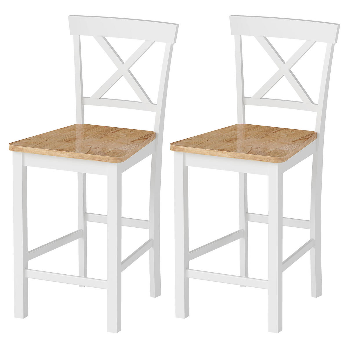 BARHOCKER 2er-Set DE-07997 mit Rückenlehne und Fußstütze, Kautschukholz Weiß - Eichefarben/Weiß, Holzwerkstoff (41.5/96/46.5cm) - ComfortXL