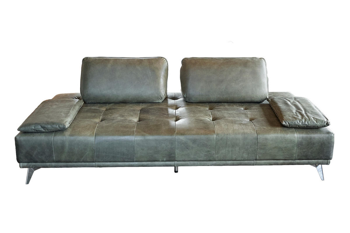 SOFA WIOLO Grün Leder - Silberfarben/Grün, Leder (110/83/240cm) - KAWOLA