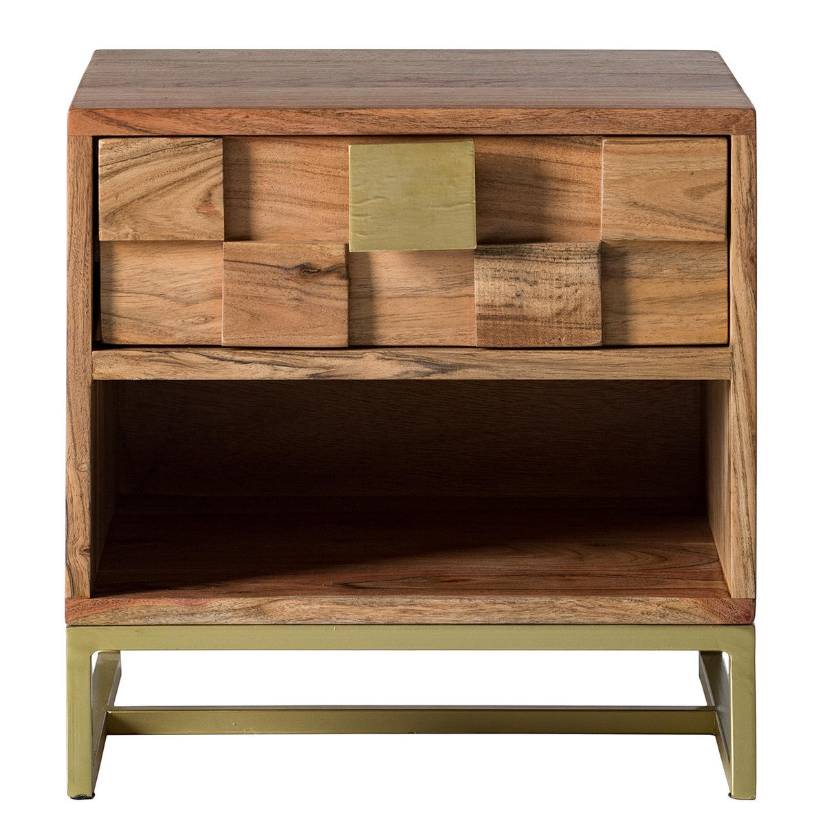 NACHTTISCH - Akazie massiv / Gold - Goldfarben/Akaziefarben, Holz (40/40/35cm) - home24