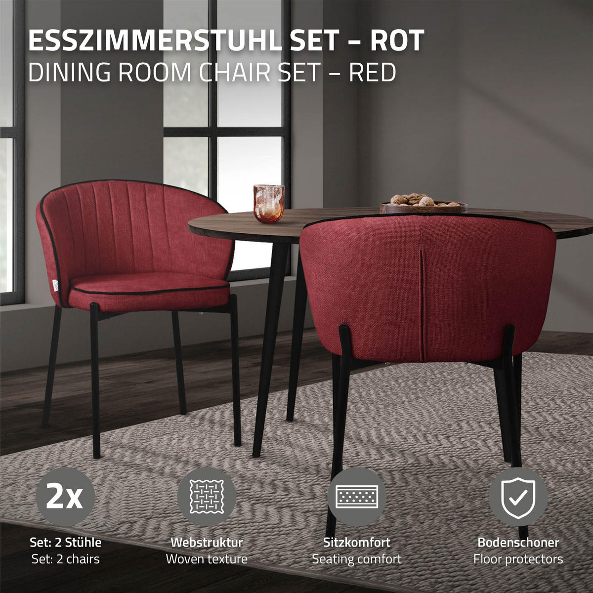 JÍDELNÍ ŽIDLE, sada 6 ks, červená - černá/červená, kov/textil (60/75/59cm) - ML-DESIGN