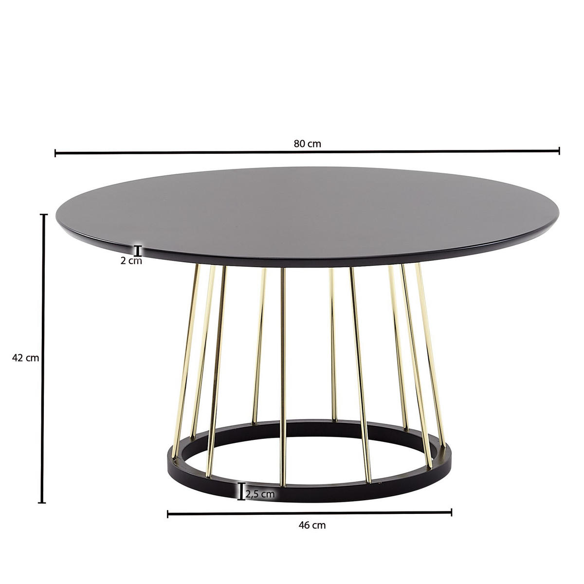 COUCHTISCH rund LAURIN Holz Kaffeetisch - Schwarz, Holzwerkstoff (80/80/42cm) - tinkaro