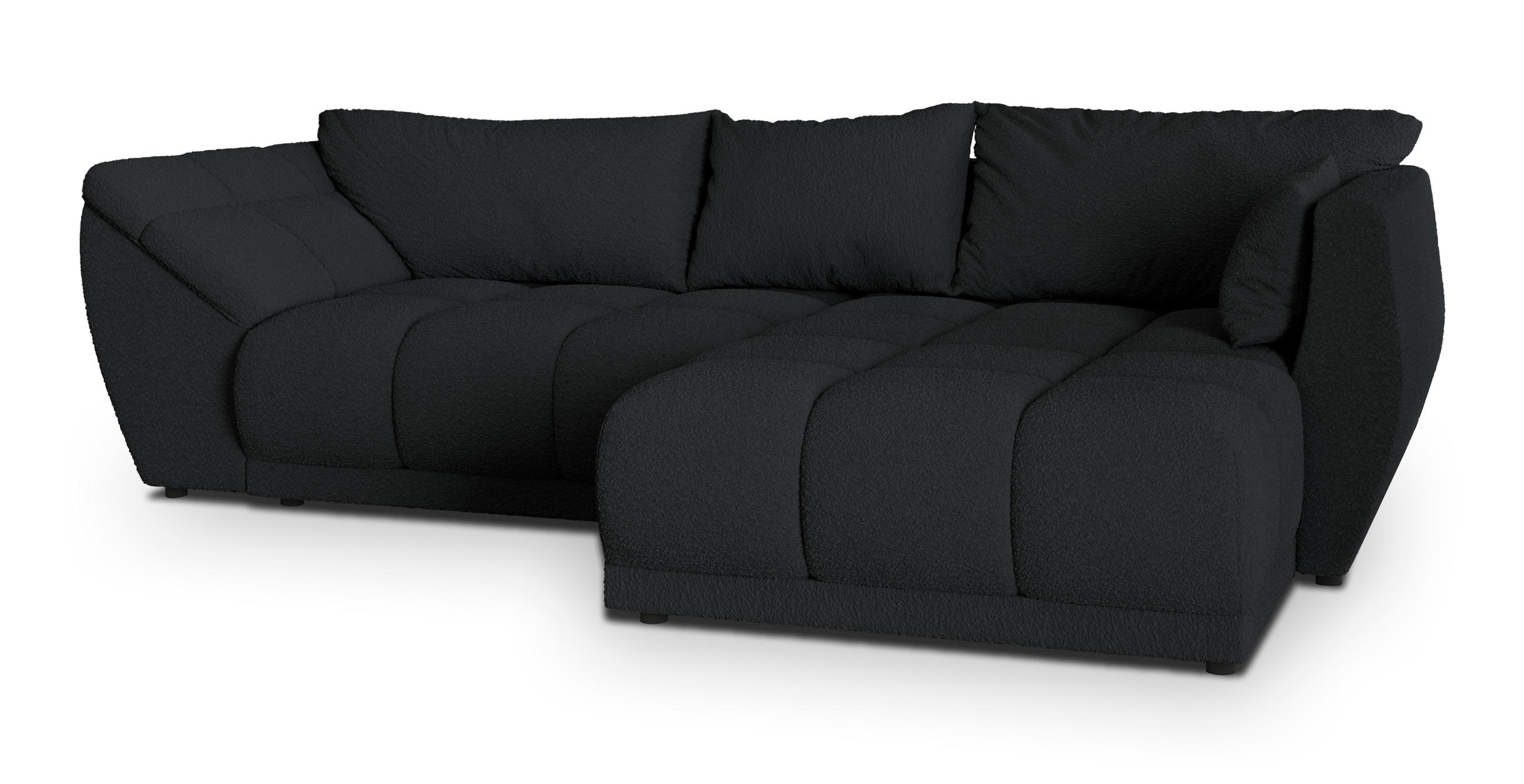ECKSOFA ORENTI R-S Schwarz Boucle-Stoff mit Schlaffunktion - Schwarz, Holz (287/182cm) - MASSENO