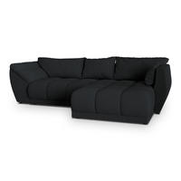 ECKSOFA ORENTI R-S Schwarz Boucle-Stoff mit Schlaffunktion - Schwarz, Holz (287/182cm) - MASSENO